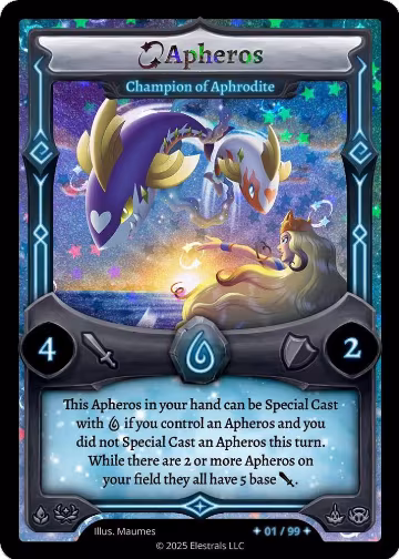 Apheros - Champion of Aphrodite (Serialized) (/99), Divine Champions: Lifestream — Elestrals card price