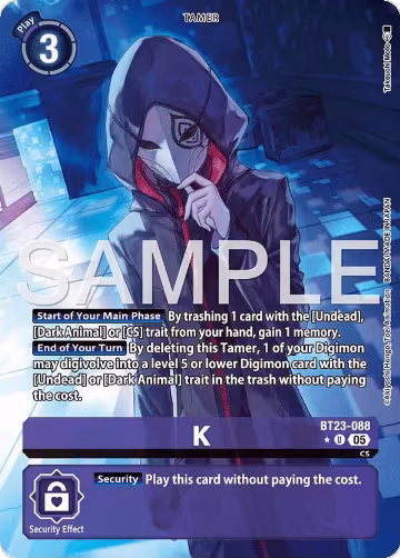 K (Alternate Art) (BT23-088 U), Hackers' Slumber — Digimon card price