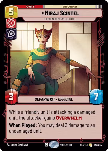Miraj Scintel - The Weak Deserve to Kneel (139/264), Secrets of Power — Star Wars card price