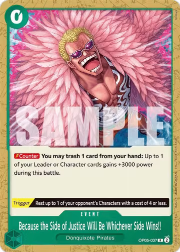 Because the Side of Justice Will Be Whichever Side Wins!! (Tournament Pack 2025 Vol. 4) (OP05-037), One Piece Promotion Cards — One Piece card price