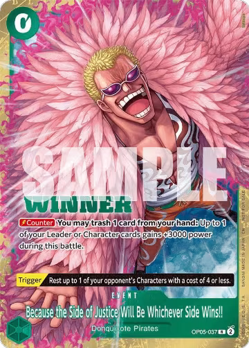 Because the Side of Justice Will Be Whichever Side Wins!! (Winner Pack 2025 Vol. 4) (OP05-037), One Piece Promotion Cards — One Piece card price