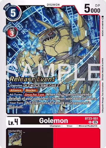 Golemon (BT23-051 U), Hackers' Slumber Release Event Cards — Digimon card price