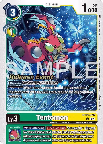 Tentomon (BT23-037 U), Hackers' Slumber Release Event Cards — Digimon card price