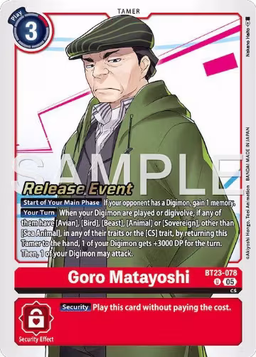 Goro Matayoshi (BT23-078 U), Hackers' Slumber Release Event Cards — Digimon card price