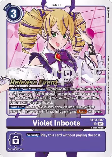 Violet Inboots (BT23-087 R), Hackers' Slumber Release Event Cards — Digimon card price