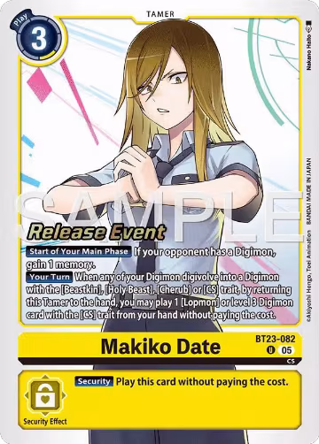 Makiko Date (BT23-082 U), Hackers' Slumber Release Event Cards — Digimon card price