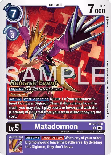 Matadormon (BT23-066 R), Hackers' Slumber Release Event Cards — Digimon card price