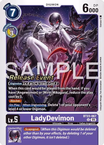 LadyDevimon (BT23-067 U), Hackers' Slumber Release Event Cards — Digimon card price