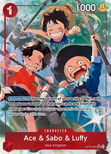 Ace & Sabo & Luffy (Alternate Art) (OP13-007), Carrying On His Will — One Piece card price