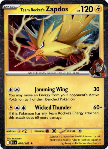 Team Rocket's Zapdos - 070/182 (Cosmos Holo) (070/182), Miscellaneous Cards & Products — Pokémon card price