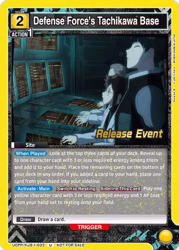 Defense Force's Tachikawa Base (UEPR/KJ8-1-033), Kaiju No. 8 Release Event Cards — Union Arena card price
