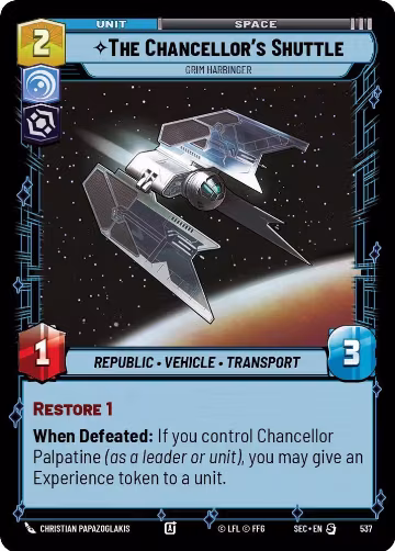 The Chancellor's Shuttle - Grim Harbinger (Foil) (537), Secrets of Power — Star Wars card price
