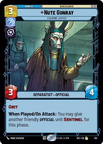Nute Gunray - Escaping Justice (Foil) (541), Secrets of Power — Star Wars card price
