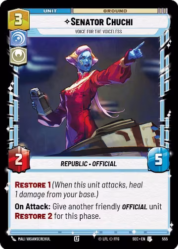 Senator Chuchi - Voice for the Voiceless (Foil) (555), Secrets of Power — Star Wars card price