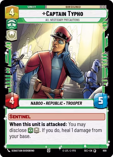 Captain Typho - All Necessary Precautions (Foil) (608), Secrets of Power — Star Wars card price
