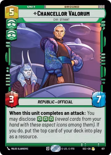 Chancellor Valorum - Civil Servant (Foil) (617), Secrets of Power — Star Wars card price
