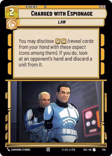 Charged with Espionage (Foil) (740), Secrets of Power — Star Wars card price