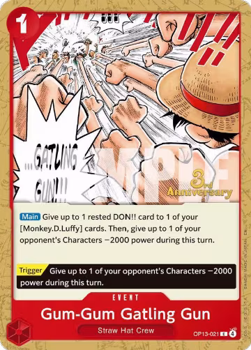 Gum-Gum Gatling Gun (OP13-021), Carrying On His Will: 3rd Anniversary Tournament Cards — One Piece card price