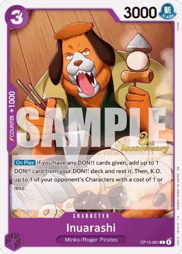 Inuarashi (OP13-061), Carrying On His Will: 3rd Anniversary Tournament Cards — One Piece card price