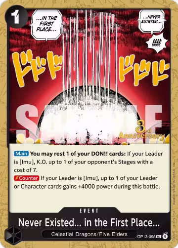 Never Existed... in the First Place... (OP13-098), Carrying On His Will: 3rd Anniversary Tournament Cards — One Piece card price