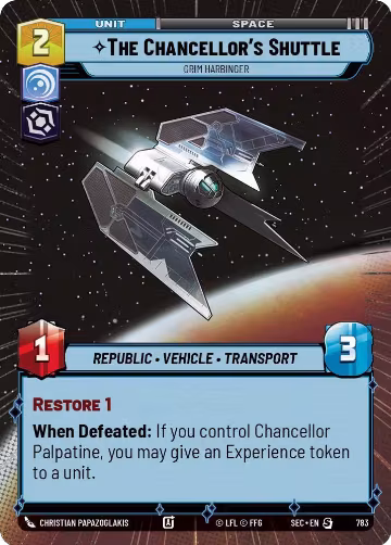 The Chancellor's Shuttle - Grim Harbinger (Hyperspace Foil) (783), Secrets of Power — Star Wars card price