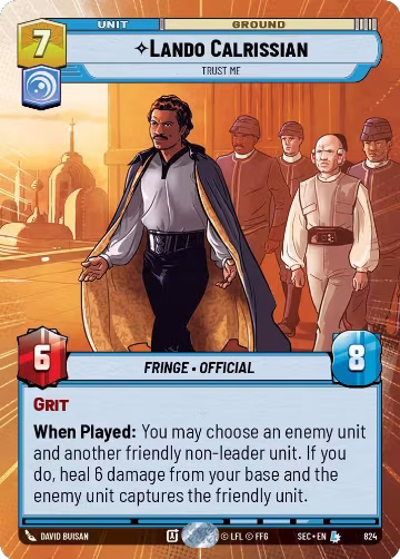 Lando Calrissian - Trust Me (Hyperspace Foil) (824), Secrets of Power — Star Wars card price