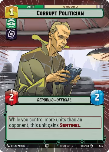 Corrupt Politician (Hyperspace Foil) (835), Secrets of Power — Star Wars card price