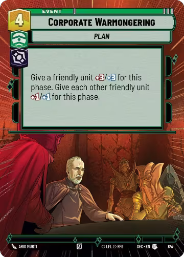 Corporate Warmongering (Hyperspace Foil) (847), Secrets of Power — Star Wars card price