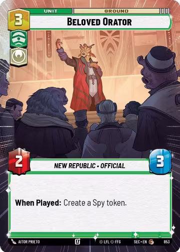 Beloved Orator (Hyperspace Foil) (853), Secrets of Power — Star Wars card price