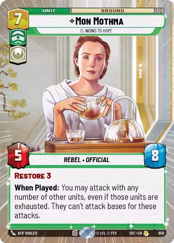 Mon Mothma - Clinging to Hope (Hyperspace Foil) (859), Secrets of Power — Star Wars card price