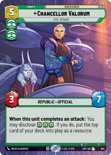 Chancellor Valorum - Civil Servant (Hyperspace Foil) (863), Secrets of Power — Star Wars card price
