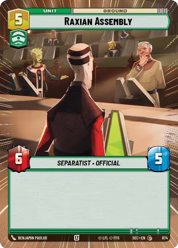 Raxian Assembly (Hyperspace Foil) (874), Secrets of Power — Star Wars card price