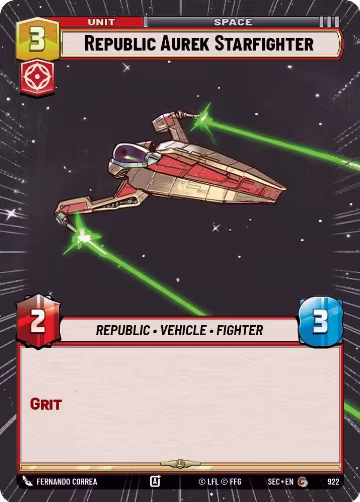 Republic Aurek Starfighter (Hyperspace Foil) (922), Secrets of Power — Star Wars card price