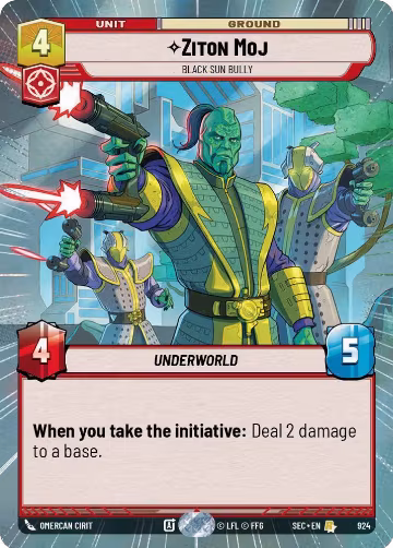 Ziton Moj - Black Sun Bully (Hyperspace Foil) (924), Secrets of Power — Star Wars card price