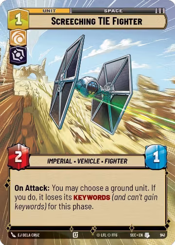 Screeching TIE Fighter (Hyperspace Foil) (941), Secrets of Power — Star Wars card price