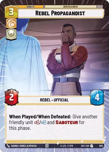 Rebel Propagandist (Hyperspace Foil) (958), Secrets of Power — Star Wars card price