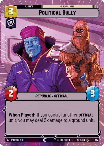 Political Bully (Hyperspace Foil) (997), Secrets of Power — Star Wars card price