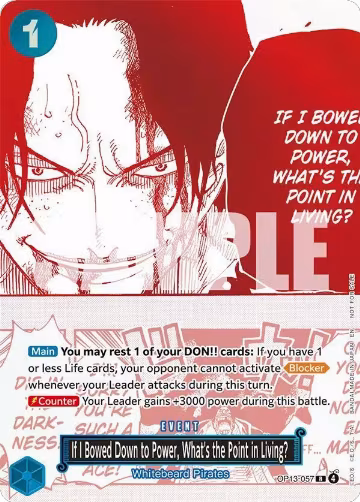 If I Bowed Down to Power, What's the Point in Living? (3rd Anniversary Treasure Campaign Pack) (OP13-057), One Piece Promotion Cards — One Piece card price