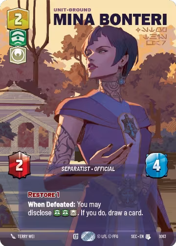 Mina Bonteri - Stop This War (Prestige Foil) (1083), Secrets of Power — Star Wars card price