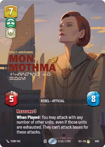 Mon Mothma - Clinging to Hope (Prestige Foil) (1085), Secrets of Power — Star Wars card price
