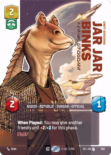Jar Jar Binks - Mesa Propose (Prestige Foil) (1100), Secrets of Power — Star Wars card price