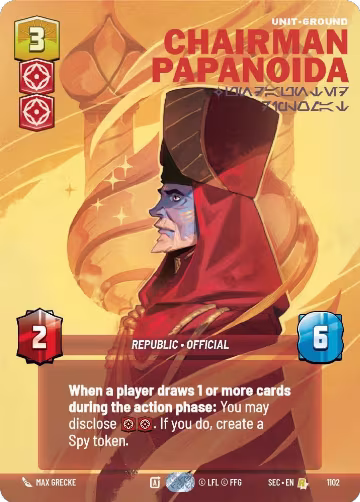 Chairman Papanoida - Undaunted Diplomat (Prestige Foil) (1102), Secrets of Power — Star Wars card price
