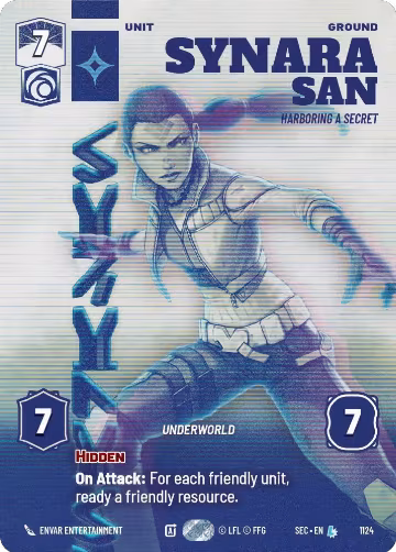 Synara San - Harboring a Secret (Prestige Foil) (1124), Secrets of Power — Star Wars card price