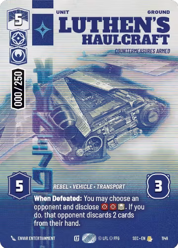 Luthen's Haulcraft - Countermeasures Armed (Serialized) (1149), Secrets of Power — Star Wars card price