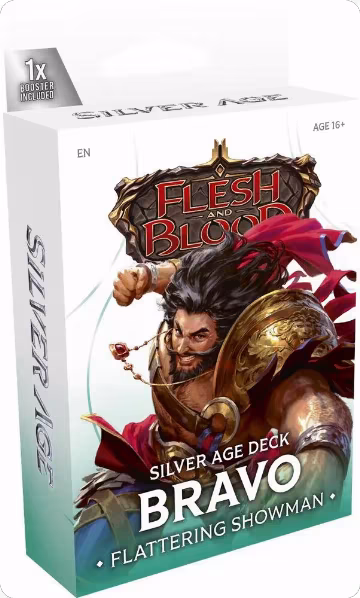 Silver Age Chapter 1 Deck - Bravo, Flattering Showman (Guardian), Silver Age Chapter 1 — Flesh & Blood sealed product price