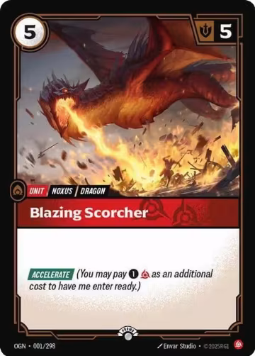 Blazing Scorcher (001/298), Riftbound Organized Play Promotional Cards — Riftbound card price