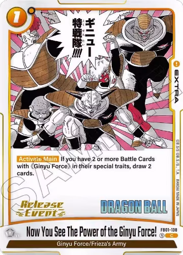 Now You See The Power of the Ginyu Force! (FB01-138), Manga Booster 02 Release Event Cards — DB Fusion card price