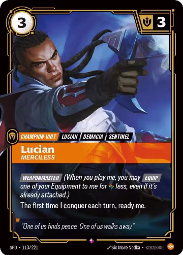 Lucian, Merciless (113/221), Spiritforged — Riftbound card price