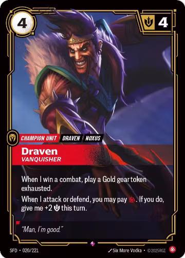 Draven, Vanquisher (020/221), Spiritforged — Riftbound card price