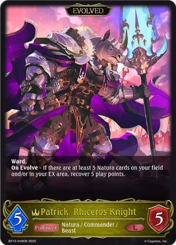 Patrick, Rhiceros Knight (Evolved) (BP12-019EN), Worldreaver’s Descent — Shadowverse card price